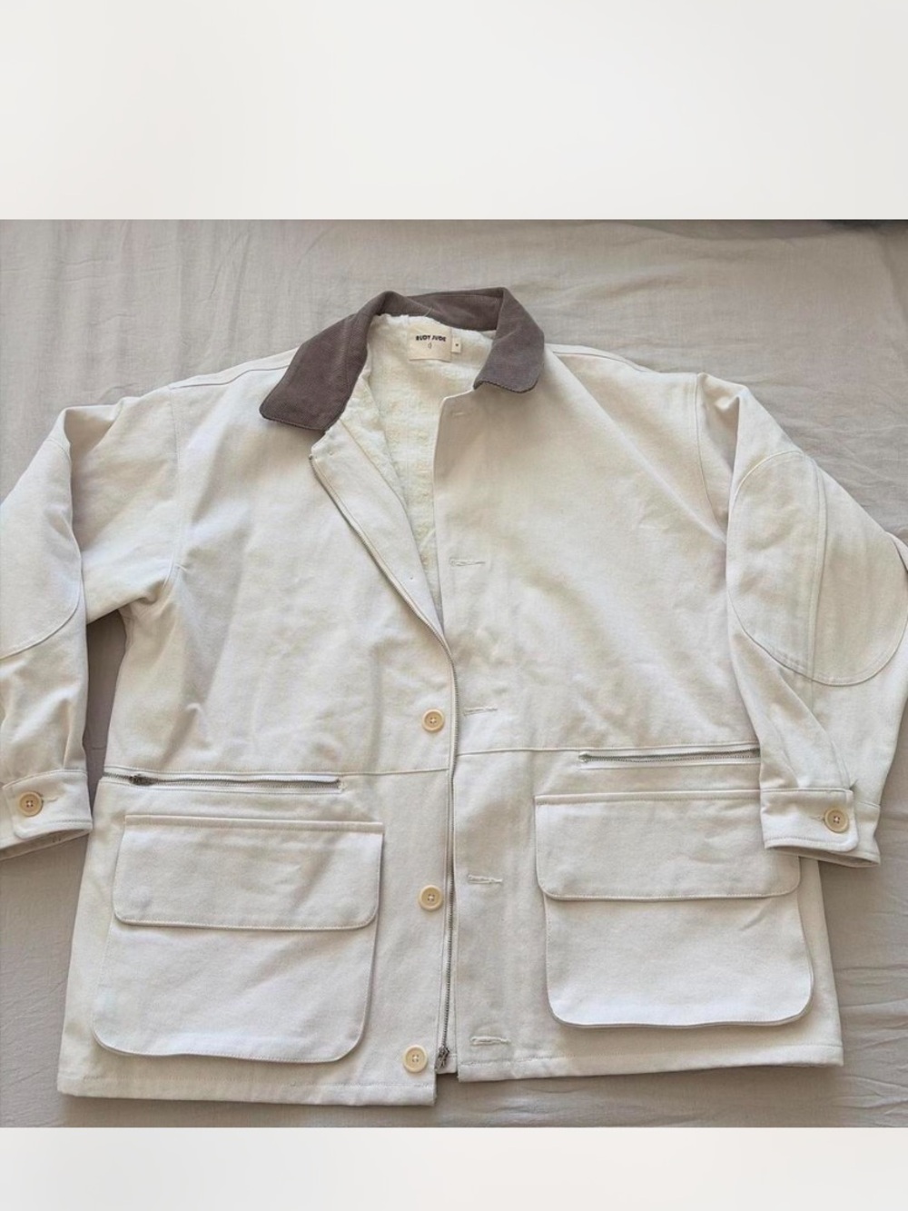 Rudy Jude MCO Coat size M - Cream Field Jacket with Brown Corduroy Collar